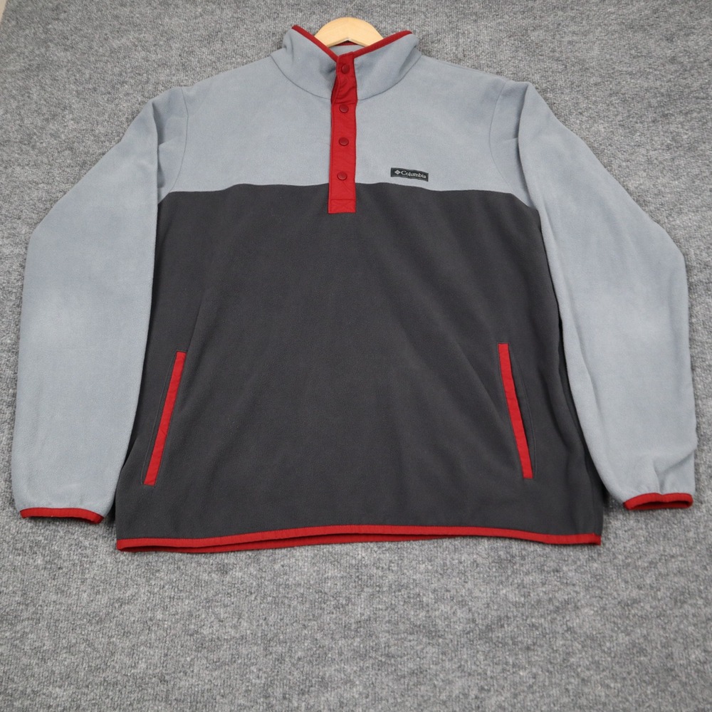 Columbia Foster Creek Mens Fleece Snap Pullover Gray Black Red Sweatshirt Large
